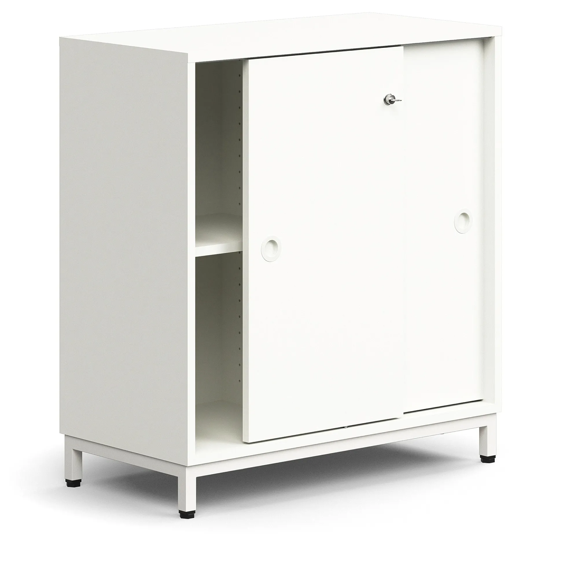 Liukuovikaappi QBUS Lukollinen, 1 hylly, jalusta, kahvat, 868x800x400 mm, valkoinen