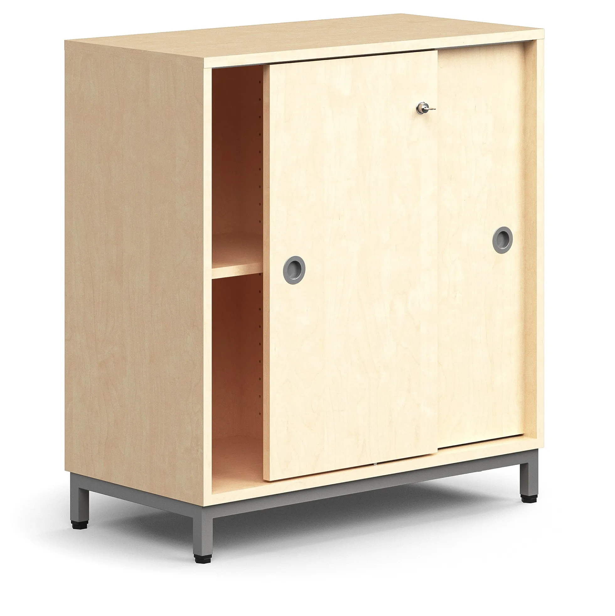 Liukuovikaappi QBUS Lukollinen, 1 hylly, jalusta, kahvat, 868x800x400 mm, hopeanharmaa, koivu