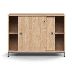 Liukuovikaappi QBUS Lukollinen, 1 hylly, jalusta, kahvat, 868x1200x400 mm, hopeanharmaa, tammi