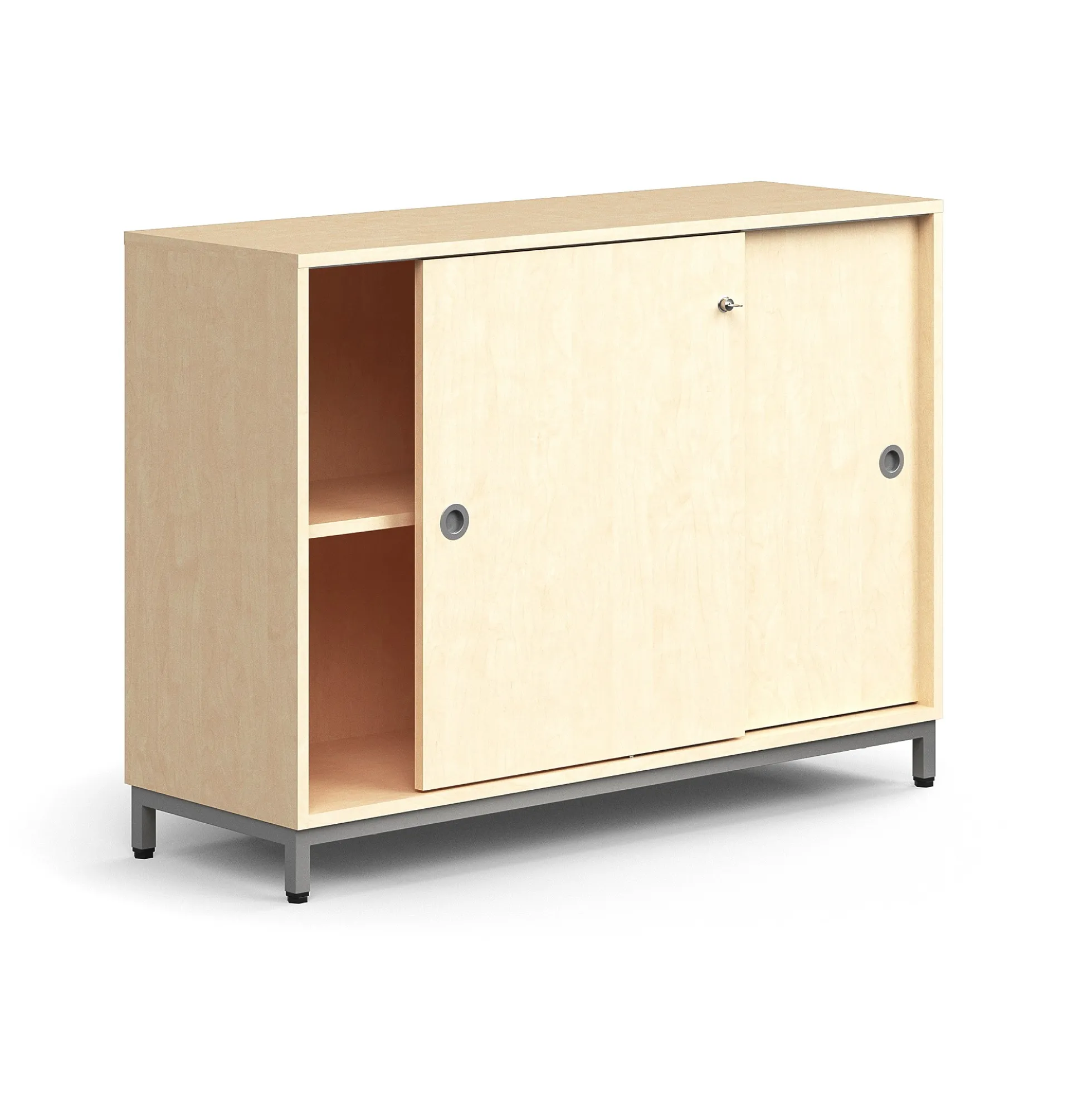 Liukuovikaappi QBUS Lukollinen, 1 hylly, jalusta, kahvat, 868x1200x400 mm, hopeanharmaa, koivu