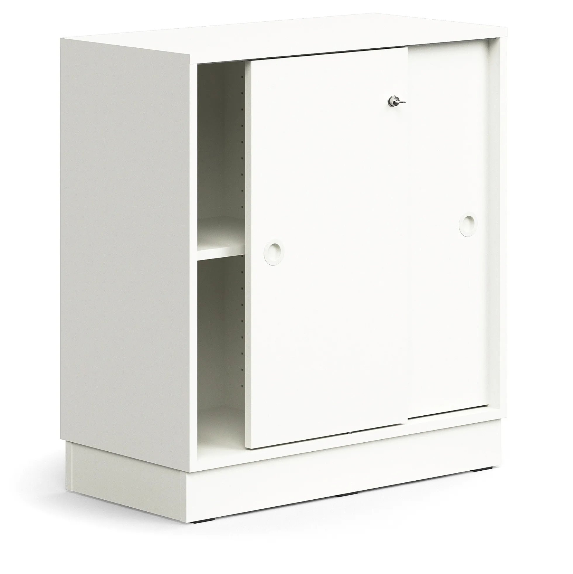 Liukuovikaappi QBUS Lukollinen, 1 hylly, sokkeli, kahvat, 868x800x400 mm, valkoinen