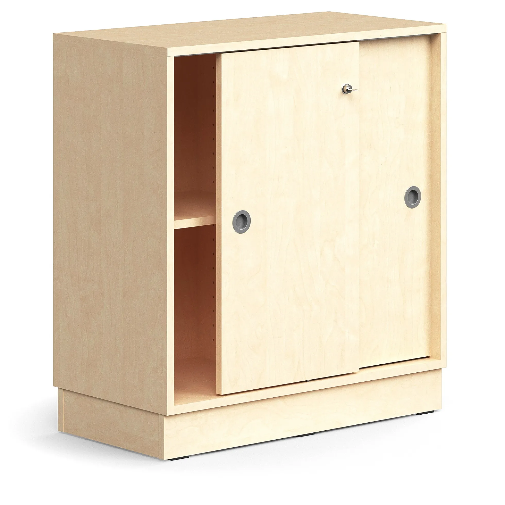 Liukuovikaappi QBUS Lukollinen, 1 hylly, sokkeli, kahvat, 868x800x400 mm, koivu