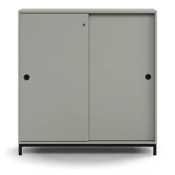 Liukuovikaappi QBUS Lukollinen, 2 hyllytasoa, jalusta, kahvat, 1252x1200x400 mm, musta, vaaleanharmaa