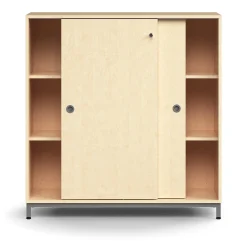 Liukuovikaappi QBUS Lukollinen, 2 hyllytasoa, jalusta, kahvat, 1252x1200x400 mm, hopeanharmaa, koivu