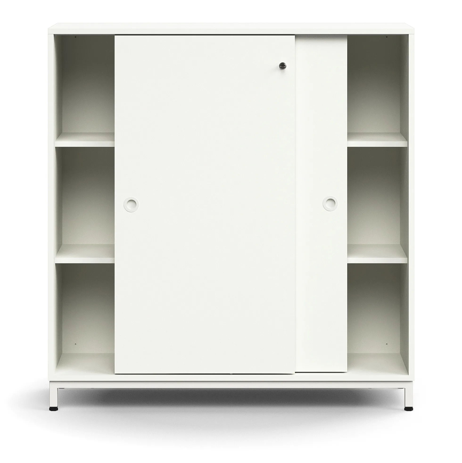 Liukuovikaappi QBUS Lukollinen, 2 hyllytasoa, jalusta, kahvat, 1252x1200x400 mm, valkoinen