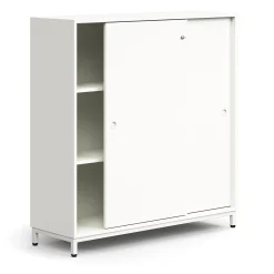 Liukuovikaappi QBUS Lukollinen, 2 hyllytasoa, jalusta, kahvat, 1252x1200x400 mm, valkoinen