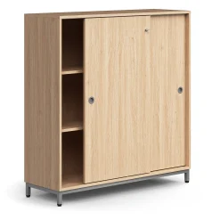 Liukuovikaappi QBUS Lukollinen, 2 hyllytasoa, jalusta, kahvat, 1252x1200x400 mm, hopeanharmaa, tammi