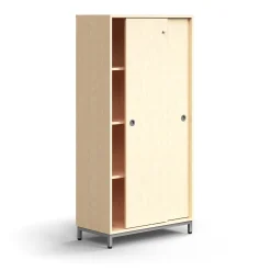 Liukuovikaappi QBUS Lukollinen, 3 hyllytasoa, jalusta, kahvat, 1636x800x400 mm, hopeanharmaa, koivu
