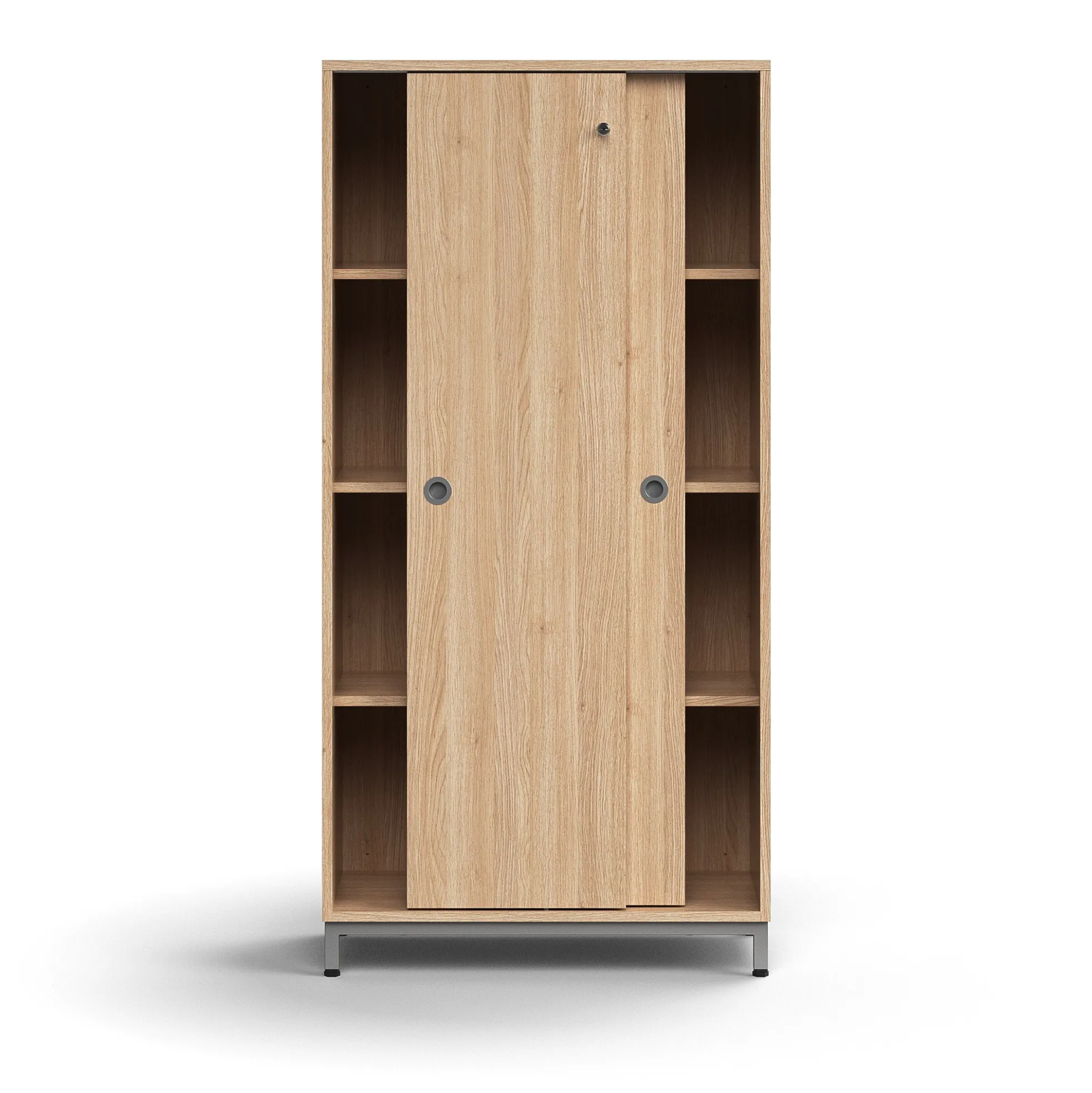 Liukuovikaappi QBUS Lukollinen, 3 hyllytasoa, jalusta, kahvat, 1636x800x400 mm, hopeanharmaa, tammi
