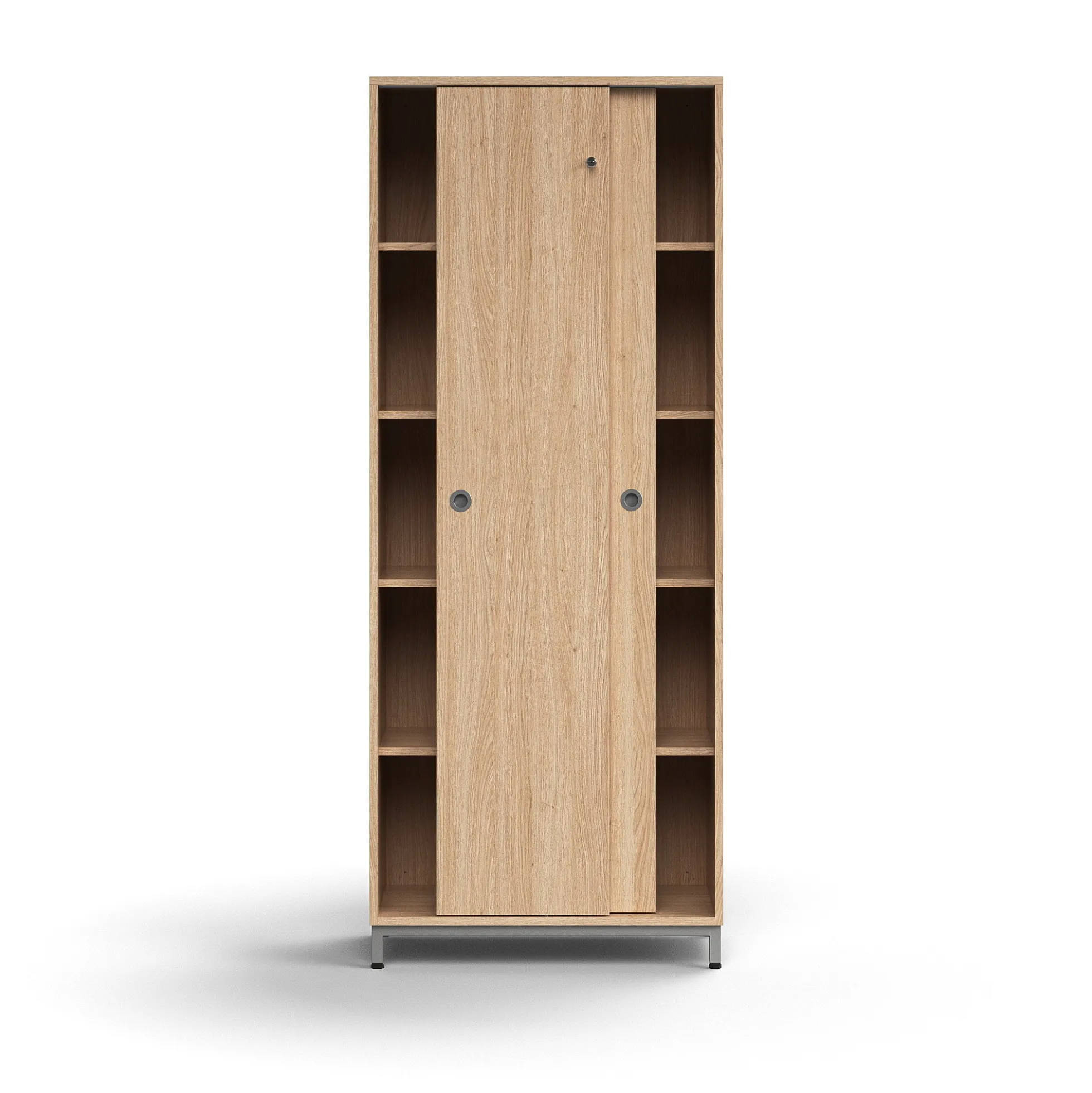 Liukuovikaappi QBUS Lukollinen, 4 hyllytasoa, jalusta, kahvat, 2020x800x400 mm, hopeanharmaa, tammi