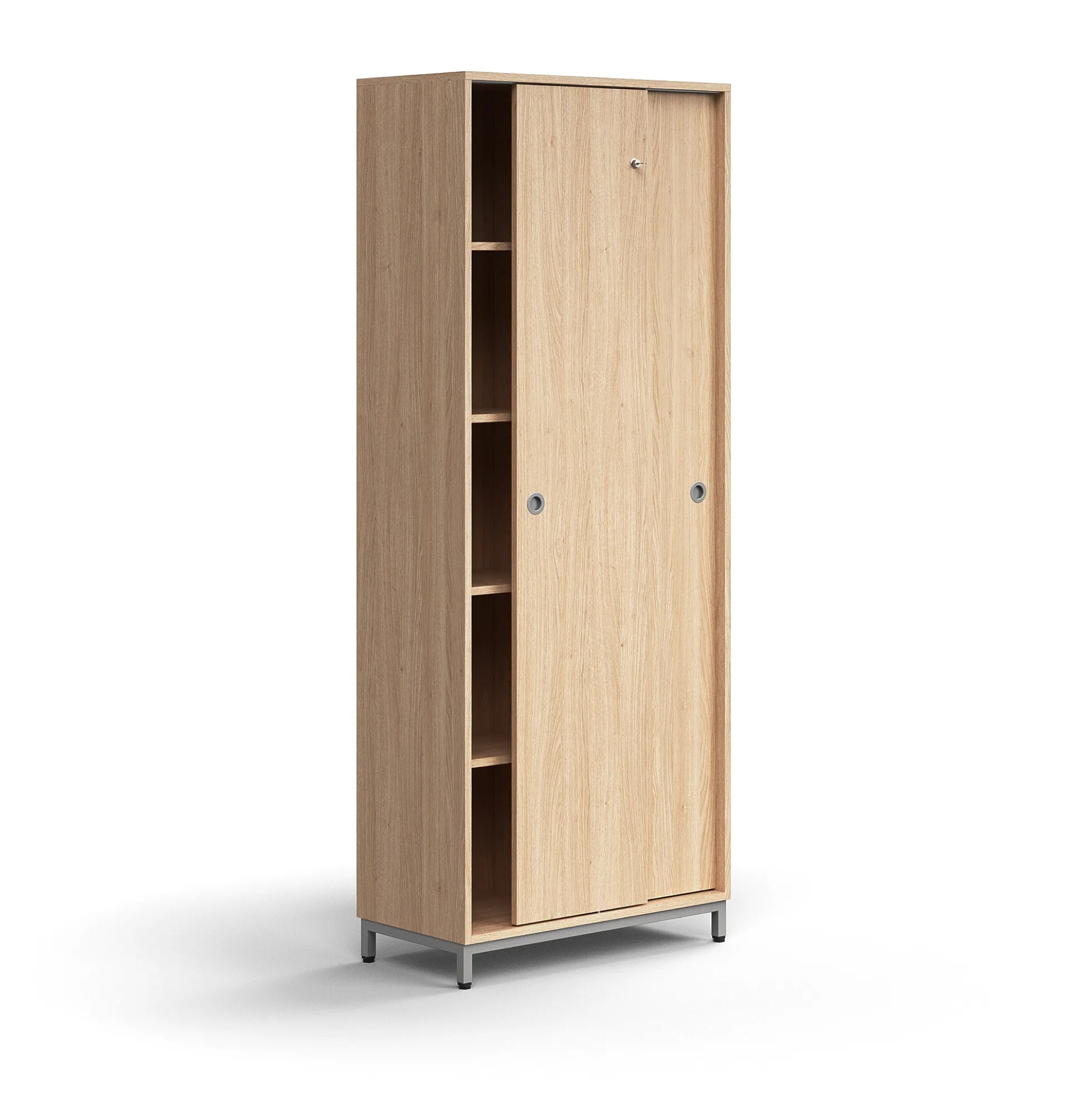 Liukuovikaappi QBUS Lukollinen, 4 hyllytasoa, jalusta, kahvat, 2020x800x400 mm, hopeanharmaa, tammi