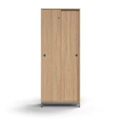 Liukuovikaappi QBUS Lukollinen, 4 hyllytasoa, jalusta, kahvat, 2020x800x400 mm, hopeanharmaa, tammi
