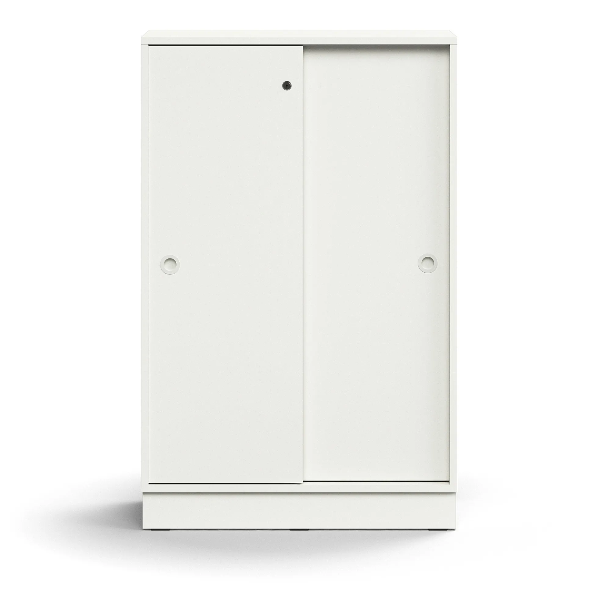 Liukuovikaappi QBUS Lukollinen, 2 hyllytasoa, sokkeli, kahvat, 1252x800x400 mm, valkoinen