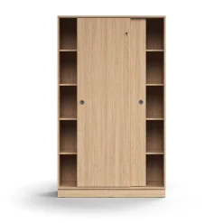 Liukuovikaappi QBUS Lukollinen, 4 hyllytasoa, sokkeli, kahvat, 2020x1200x400 mm, tammi