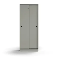 Liukuovikaappi QBUS Lukollinen, 4 hyllytasoa, sokkeli, kahvat, 2020x800x400 mm, vaaleanharmaa