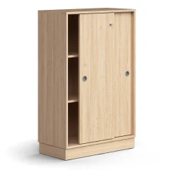 Liukuovikaappi QBUS Lukollinen, 2 hyllytasoa, sokkeli, kahvat, 1252x800x400 mm, tammi