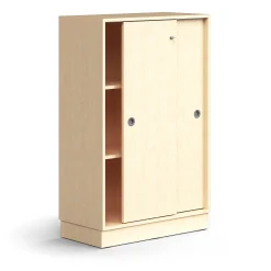 Liukuovikaappi QBUS Lukollinen, 2 hyllytasoa, sokkeli, kahvat, 1252x800x400 mm, koivu