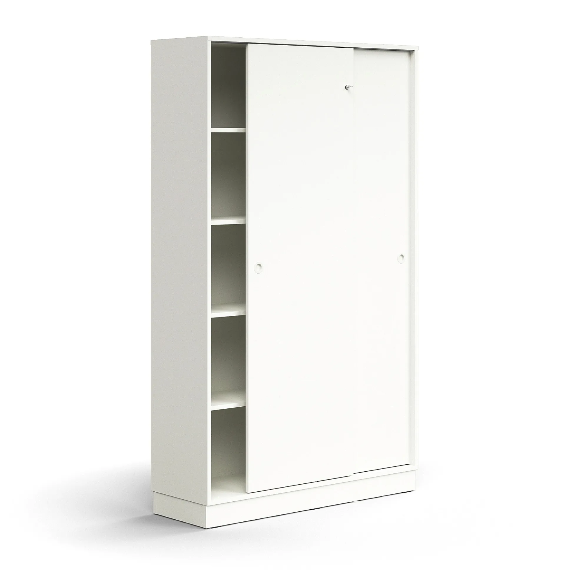 Liukuovikaappi QBUS Lukollinen, 4 hyllytasoa, sokkeli, kahvat, 2020x1200x400 mm, valkoinen
