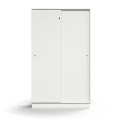 Liukuovikaappi QBUS Lukollinen, 4 hyllytasoa, sokkeli, kahvat, 2020x1200x400 mm, valkoinen