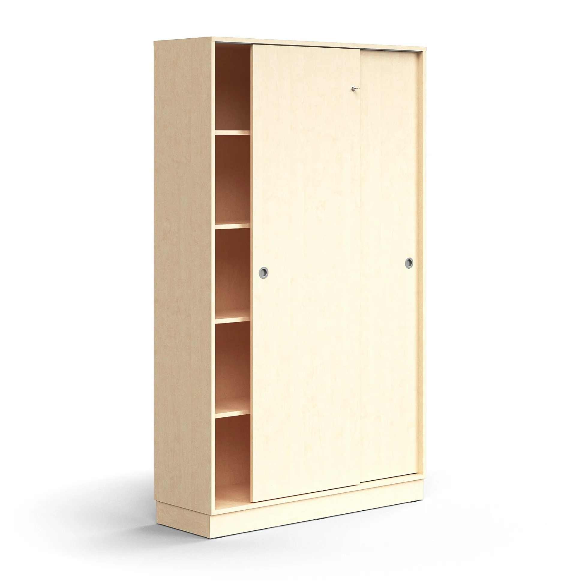 Liukuovikaappi QBUS Lukollinen, 4 hyllytasoa, sokkeli, kahvat, 2020x1200x400 mm, koivu