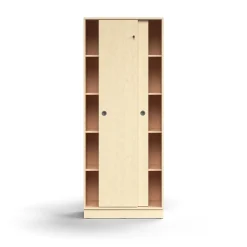 Liukuovikaappi QBUS Lukollinen, 4 hyllytasoa, sokkeli, kahvat, 2020x800x400 mm, koivu