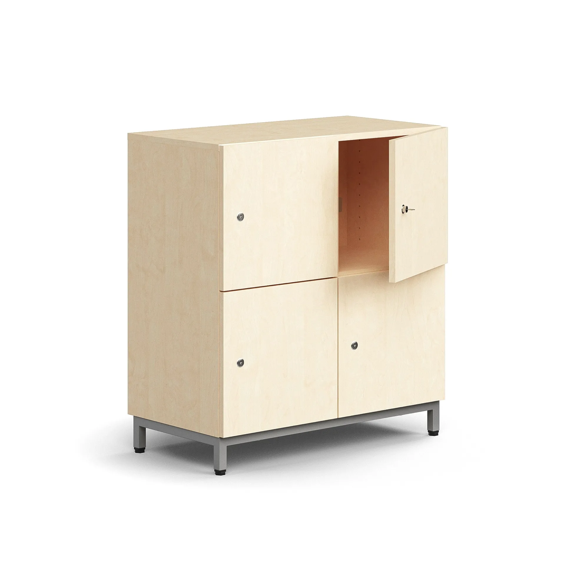 Lokerokaappi QBUS 4 lokeroa, jalusta, 868x800x420 mm, hopea, koivu