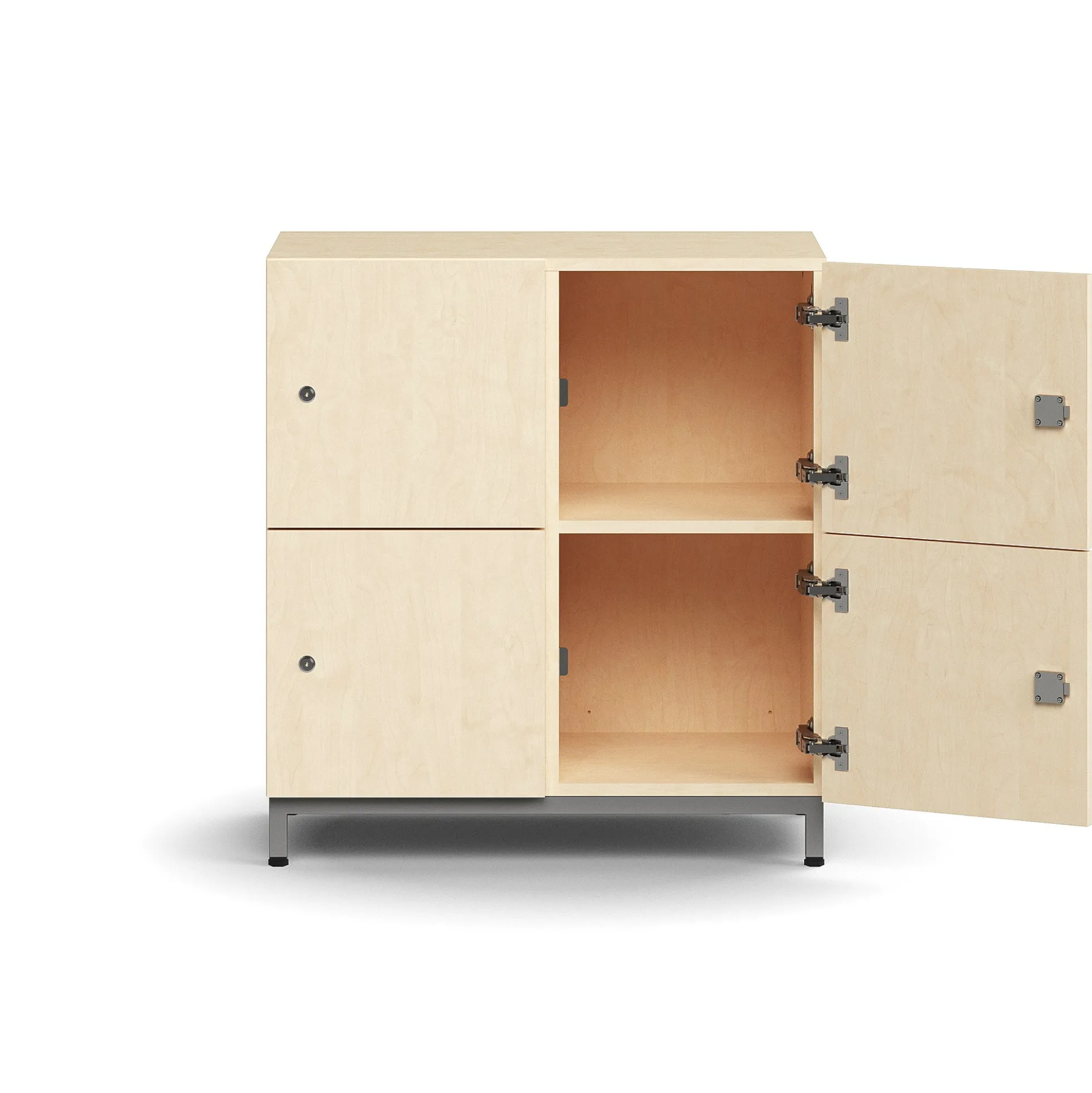 Lokerokaappi QBUS 4 lokeroa, jalusta, 868x800x420 mm, hopea, koivu