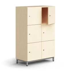 Lokerokaappi QBUS 6 lokeroa, jalusta, 1252x800x420 mm, hopea, koivu