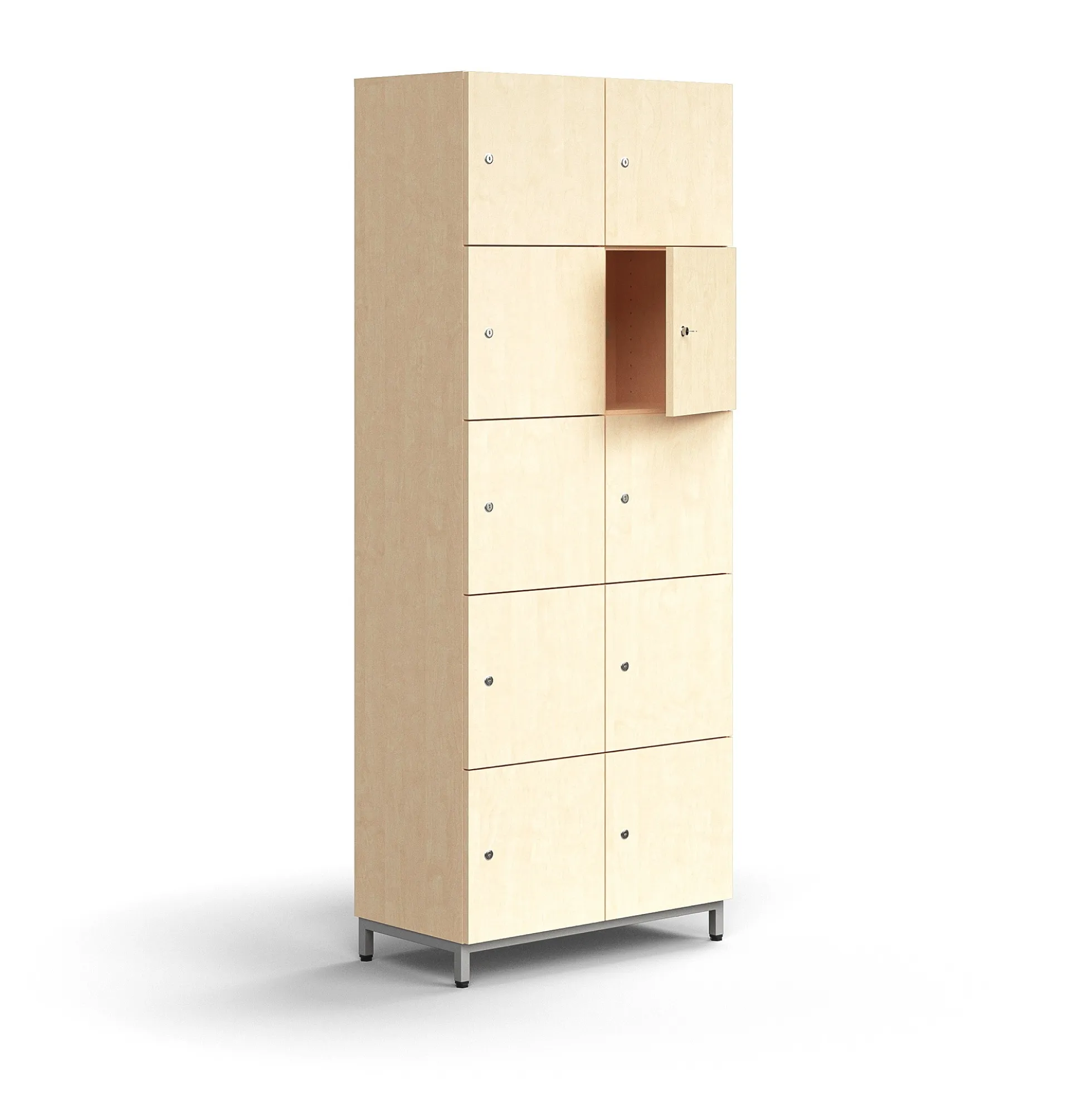 Lokerokaappi QBUS 10 lokeroa, jalusta, 2020x800x420 mm, hopeanharmaa, koivu