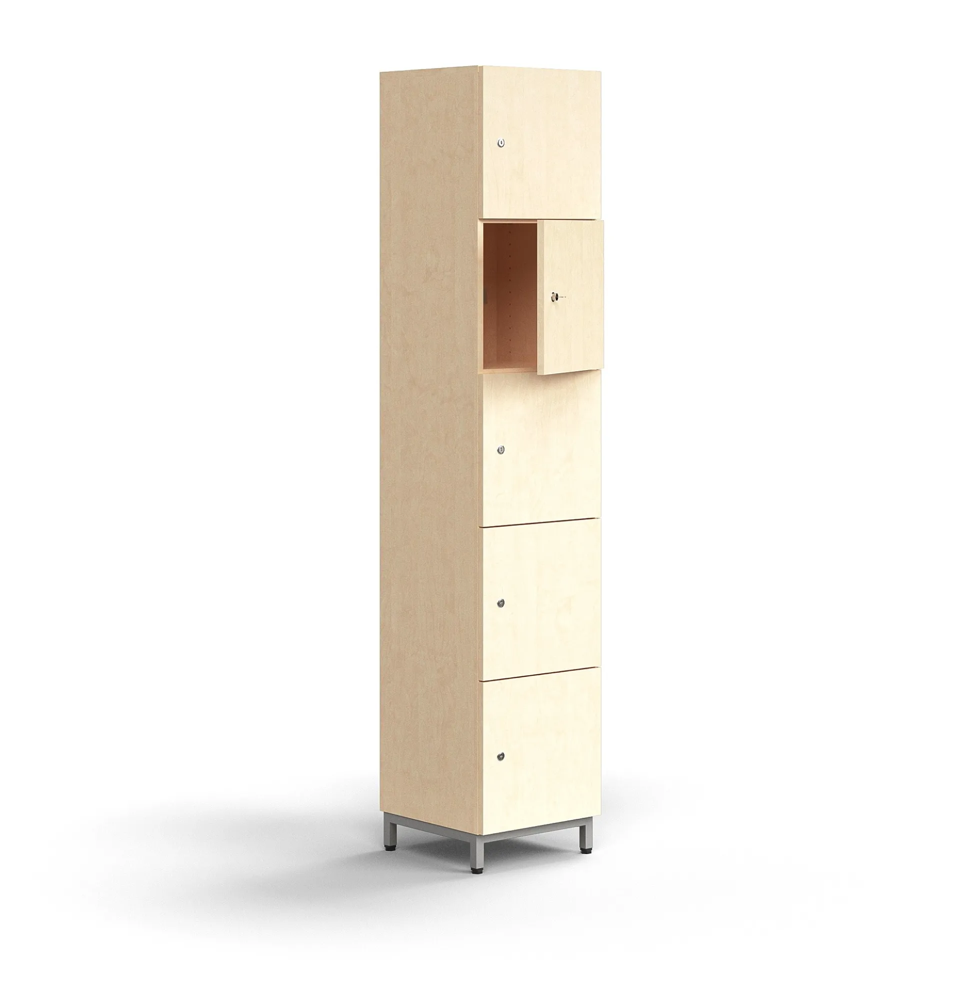 Lokerokaappi QBUS 5 lokeroa, jalusta, 2020x400x420 mm, hopeanharmaa, koivu