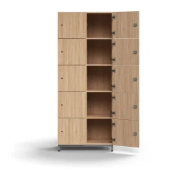 Lokerokaappi QBUS 10 lokeroa, jalusta, 2020x800x420 mm, hopeanharmaa, tammi