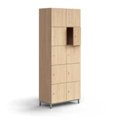 Lokerokaappi QBUS 10 lokeroa, jalusta, 2020x800x420 mm, hopeanharmaa, tammi