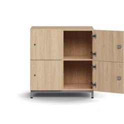 Lokerokaappi QBUS 4 lokeroa, jalusta, 868x800x420 mm, hopea, tammi