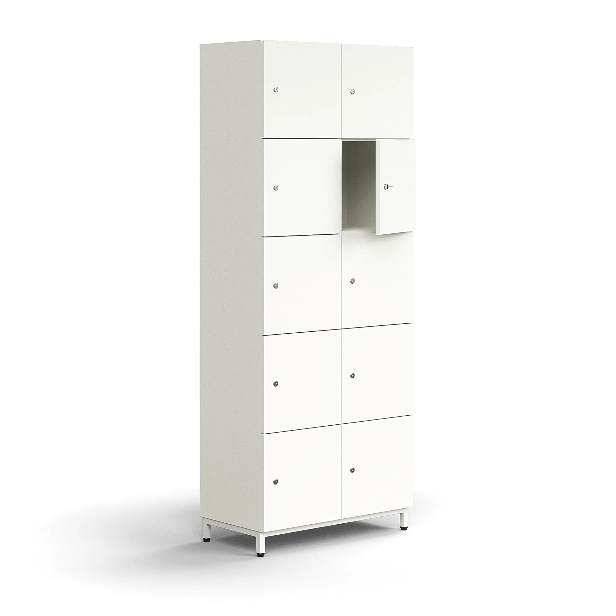 Lokerokaappi QBUS 10 lokeroa, jalusta, 2020x800x420 mm, valkoinen