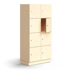 Lokerokaappi QBUS 8 lokeroa, sokkeli, 1636x800x420 mm, koivu