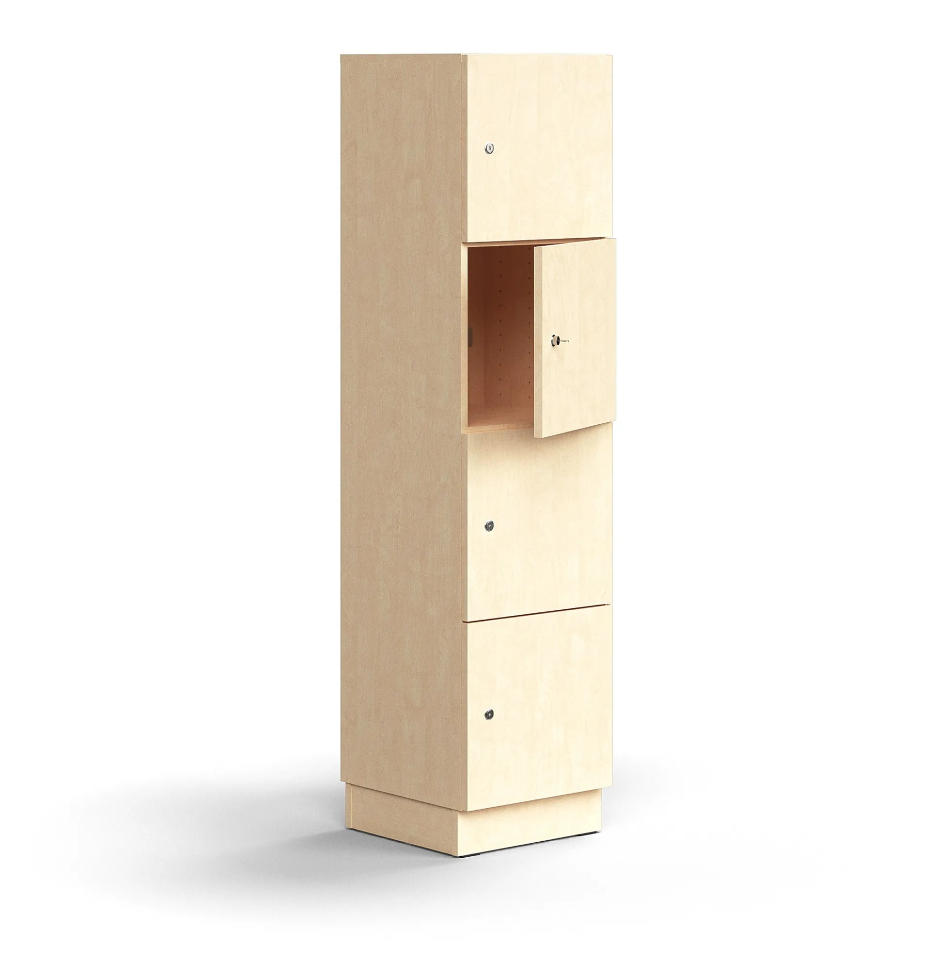 Lokerokaappi QBUS 4 lokeroa, sokkeli, 1636x400x420 mm, koivu