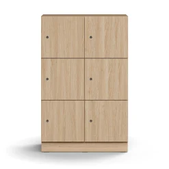 Lokerokaappi QBUS 6 lokeroa, sokkeli, 1252x800x420 mm, tammi