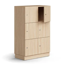 Lokerokaappi QBUS 6 lokeroa, sokkeli, 1252x800x420 mm, tammi