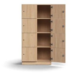 Lokerokaappi QBUS 8 lokeroa, sokkeli, 1636x800x420 mm, tammi