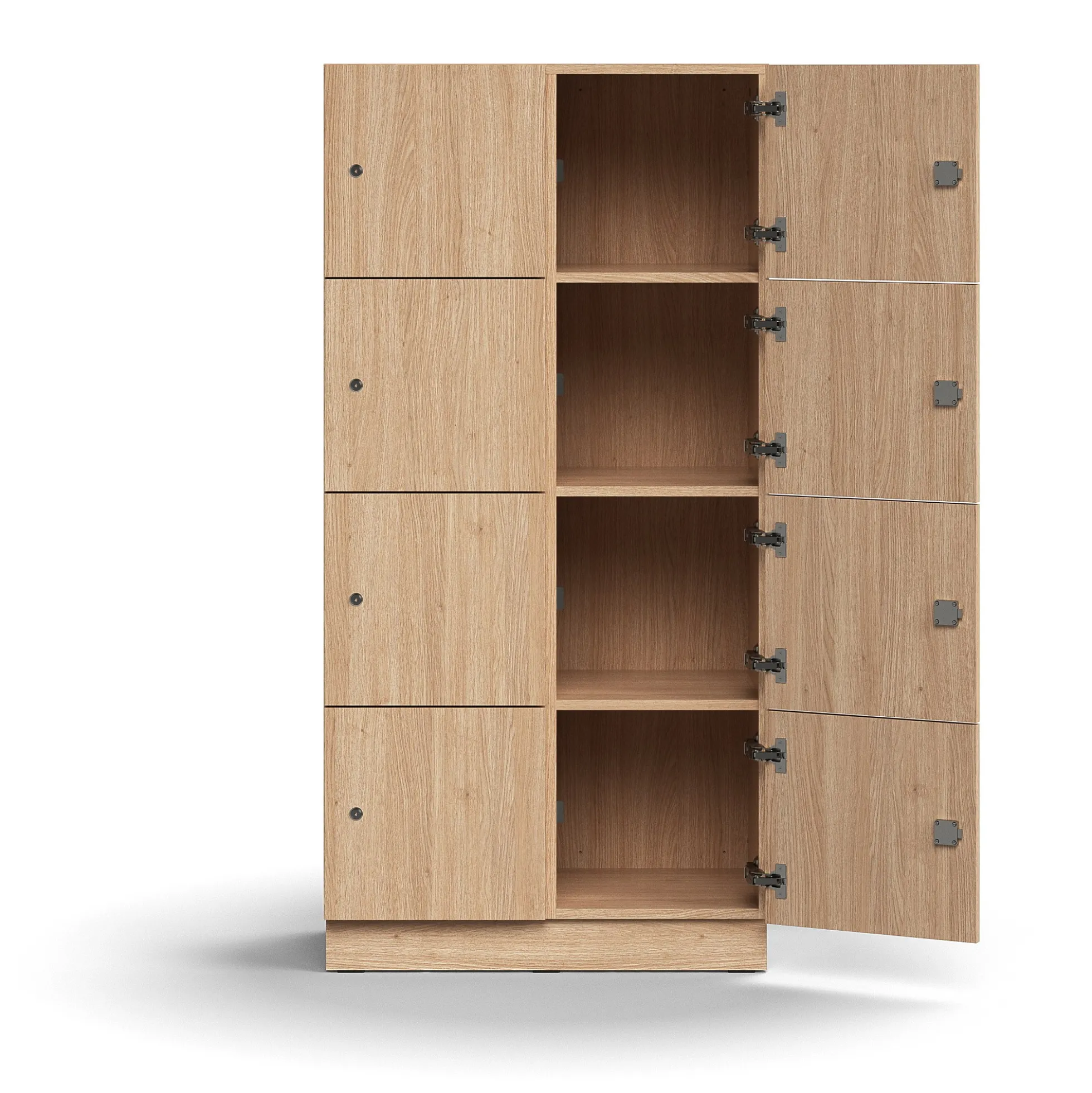 Lokerokaappi QBUS 8 lokeroa, sokkeli, 1636x800x420 mm, tammi