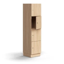 Lokerokaappi QBUS 4 lokeroa, sokkeli, 1636x400x420 mm, tammi