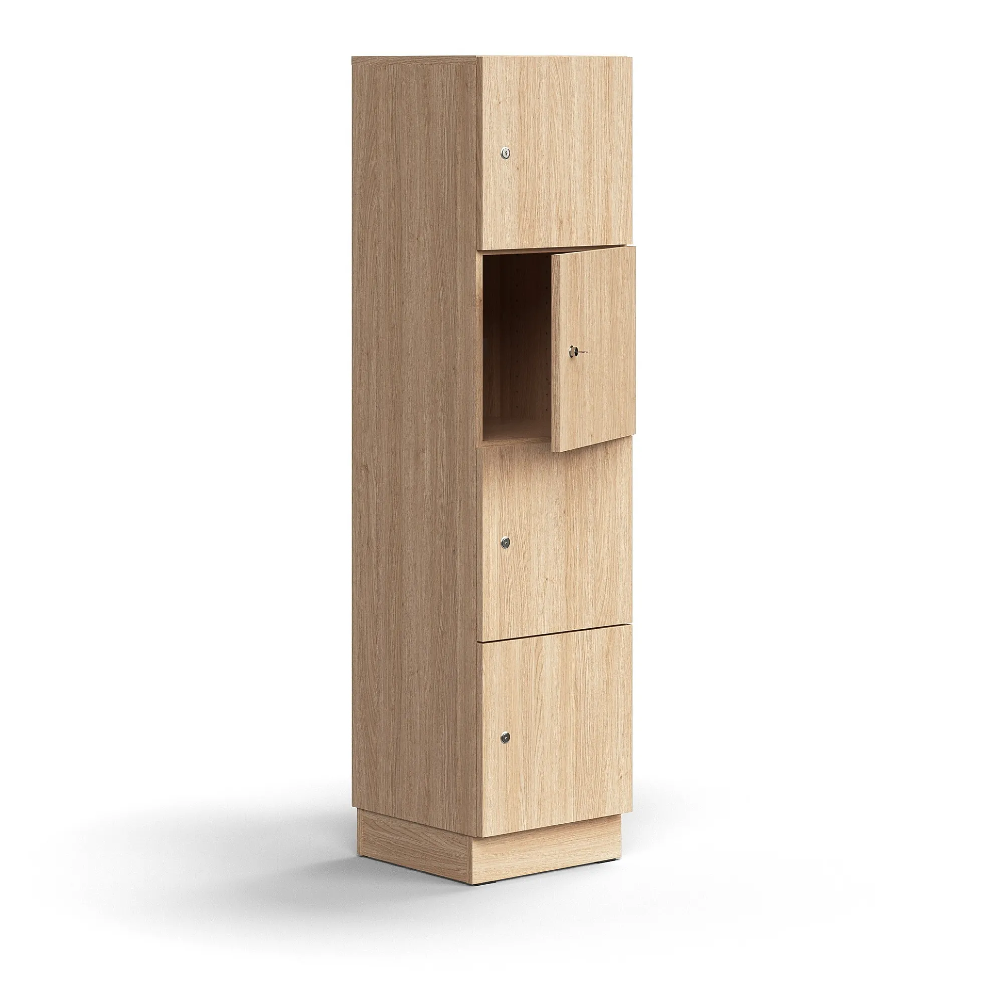 Lokerokaappi QBUS 4 lokeroa, sokkeli, 1636x400x420 mm, tammi