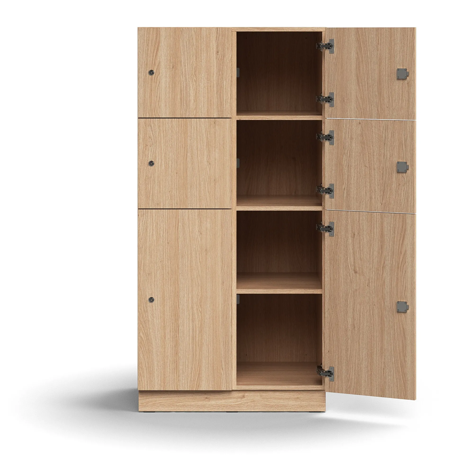 Lokerokaappi QBUS 6 lokeroa, sokkeli, 1636x800x570 mm, tammi