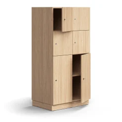 Lokerokaappi QBUS 6 lokeroa, sokkeli, 1636x800x570 mm, tammi