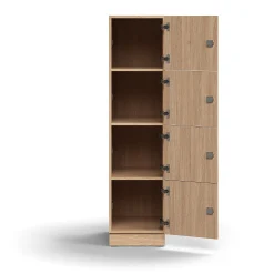 Lokerokaappi QBUS 4 lokeroa, sokkeli, 1636x400x570 mm, tammi