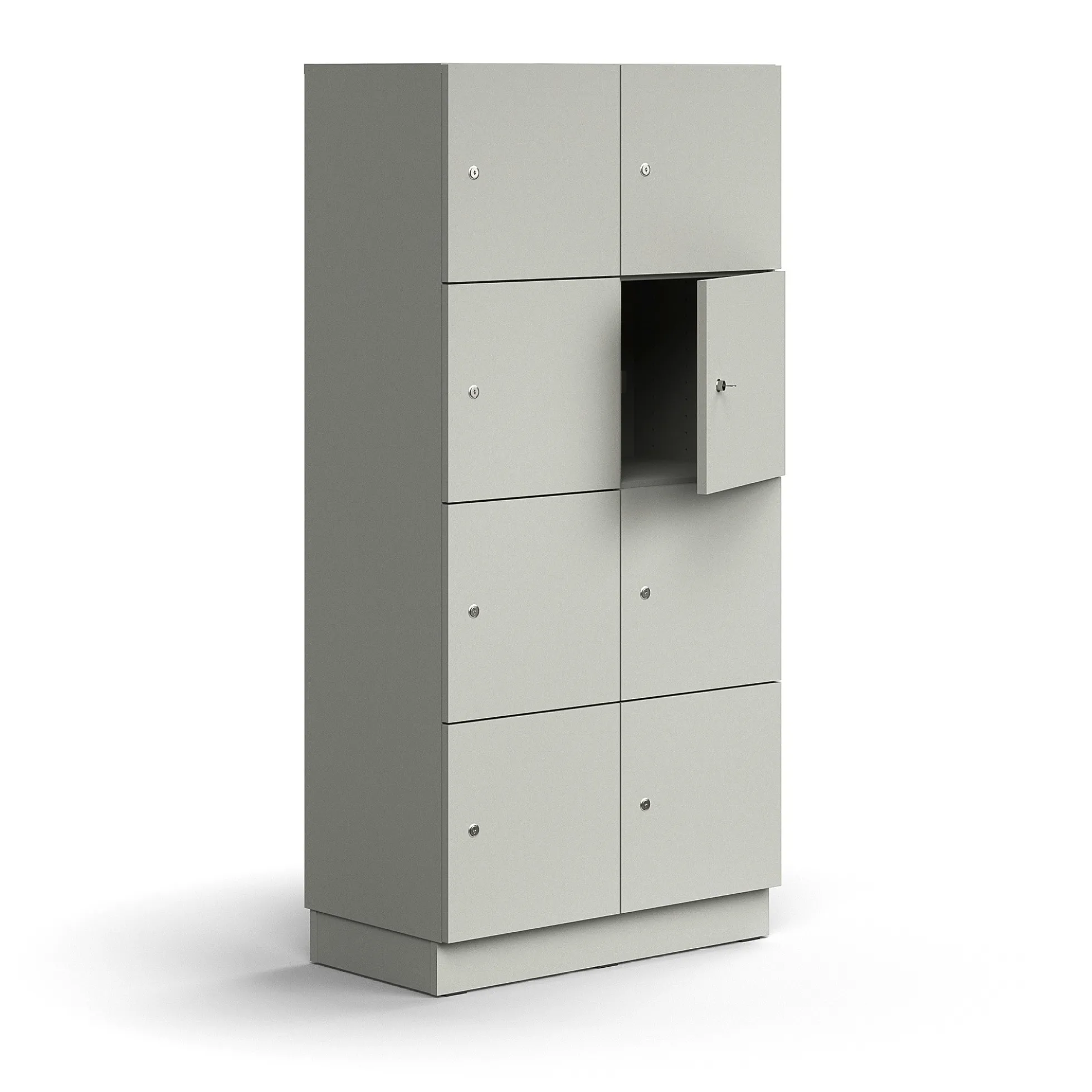 Lokerokaappi QBUS 8 lokeroa, sokkeli, 1636x800x420 mm, vaaleanharmaa