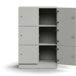 Lokerokaappi QBUS 6 lokeroa, sokkeli, 1252x800x420 mm, vaaleanharmaa