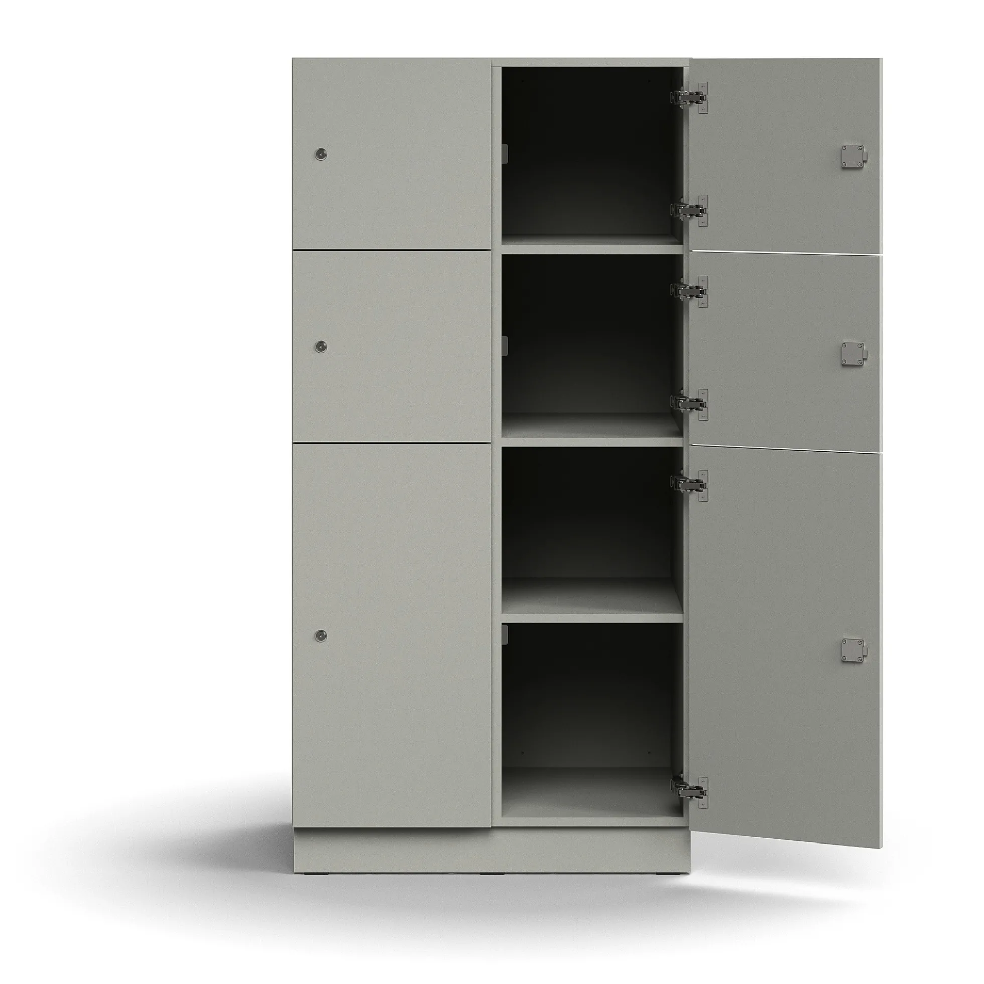 Lokerokaappi QBUS 6 lokeroa, sokkeli, 1636x800x570 mm, vaaleanharmaa