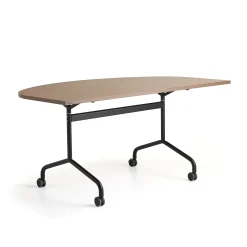 Neuvottelupöytä LYKKA Pyöristetyillä kulmilla ja taittokannella, 1600x800 mm, musta/pähkinä