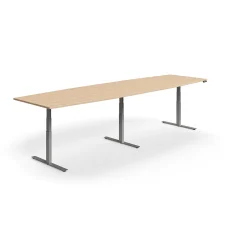 Neuvottelupöytä QBUS Korkeussäädettävä, veneen muotoinen, 4000x1200 mm, hopeanharmaa jalusta, tammi